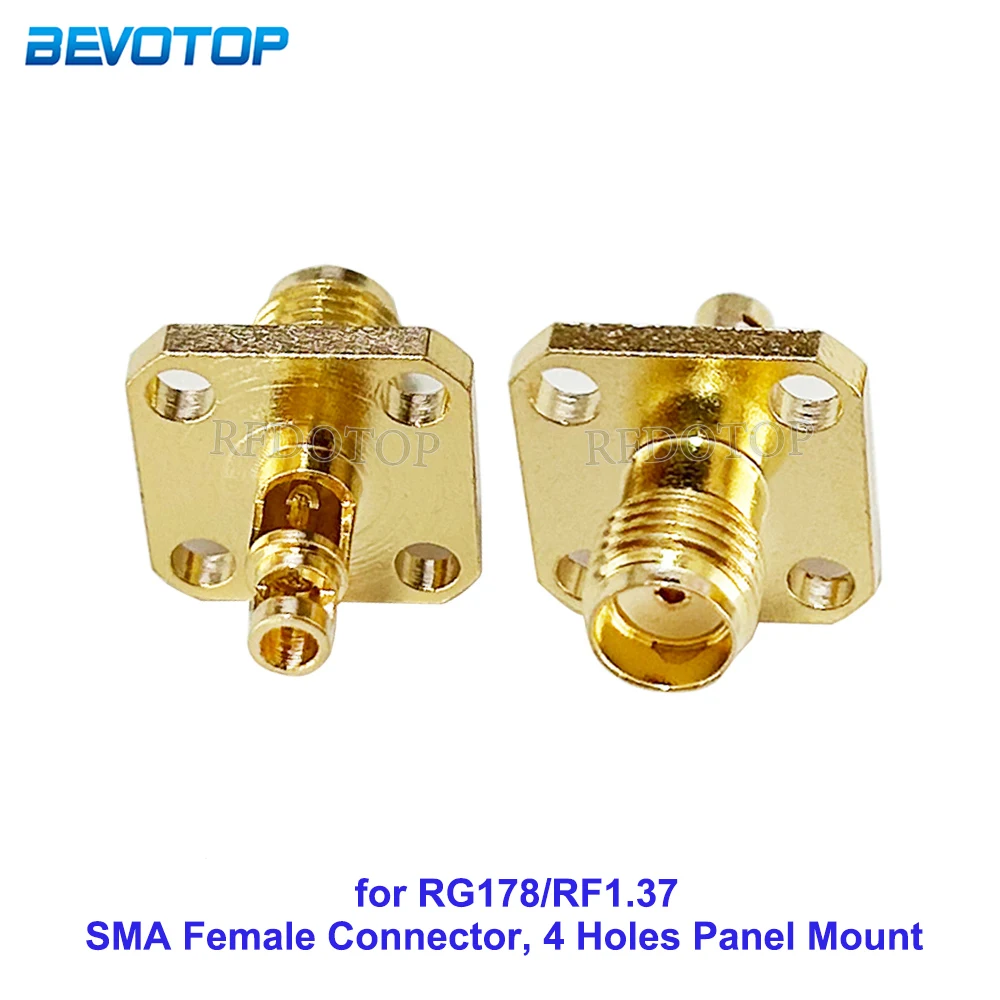 

10Pcs/lot SMA Female 4 Holes Panel Mount Solder Connector for RG178/RF1.37 Cable RF Connector Gold Plated 50 Ohm