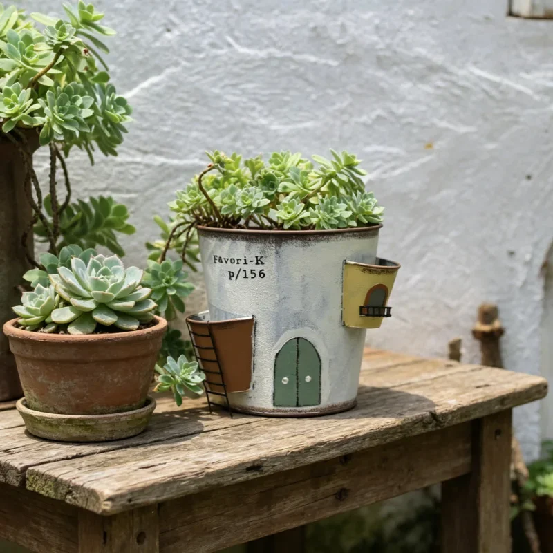 Cross-border retro iron pot fairy tale castle colored flower pot garden grocery group pot container succulent green plant grass