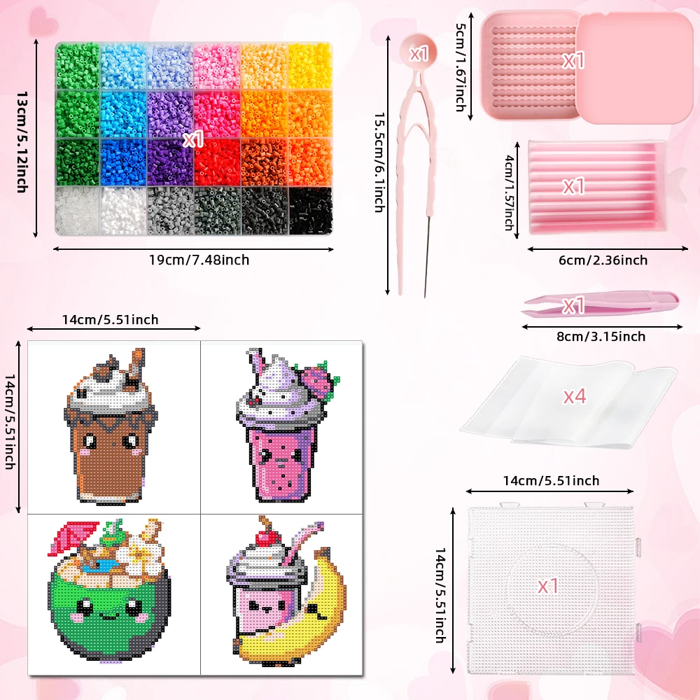 24 Colors 2.6mm Box Set Hama Beads Cartoon Beverage Cup Pixel Art Puzzle Diy 3d Puzzles Handmade Gift Fuse Beads Tools Kit view 2