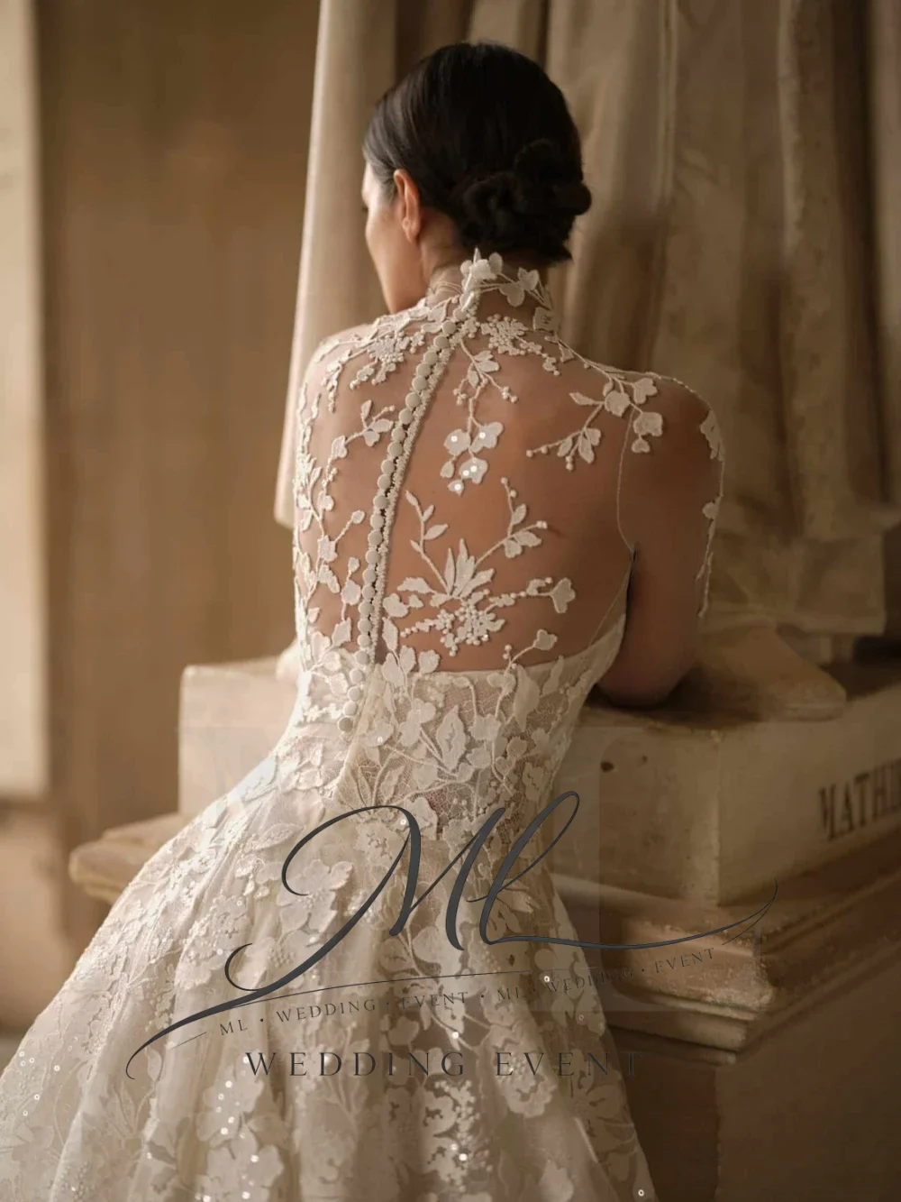 ML Vintage A-line Long Wedding Dress Detachable Jacket Lace Appliques Bride Robe Glitter Bridal Gown Customized Robe De Mariée