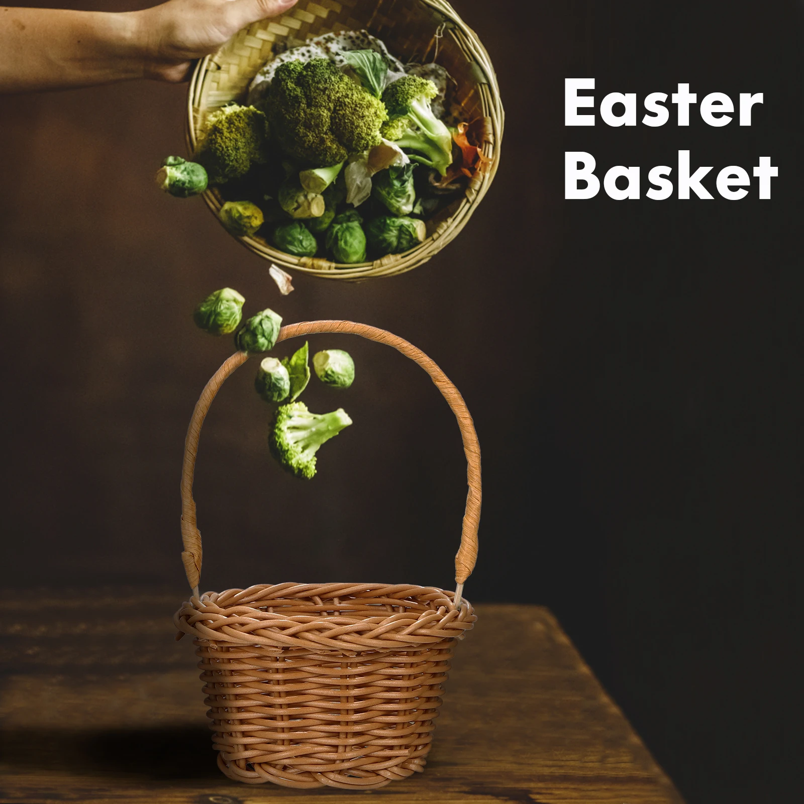 

2 Pcs Mini Woven Baskets Imitation Rattan Portable Storage Baskets Handle for Home Decor Picnic Small Farmhouse Accessory