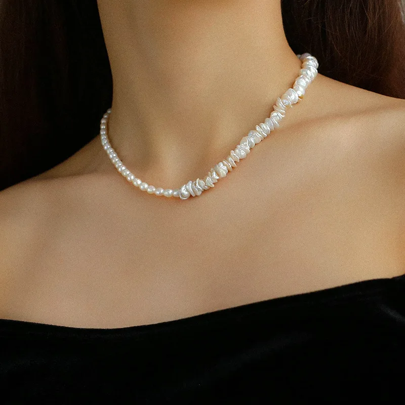 

Half Natural Freshwater Baroque Pearl Half Beads Choker Necklace Women Jewelry Punk Designer Runway Rare Gown Boho Japan Korean