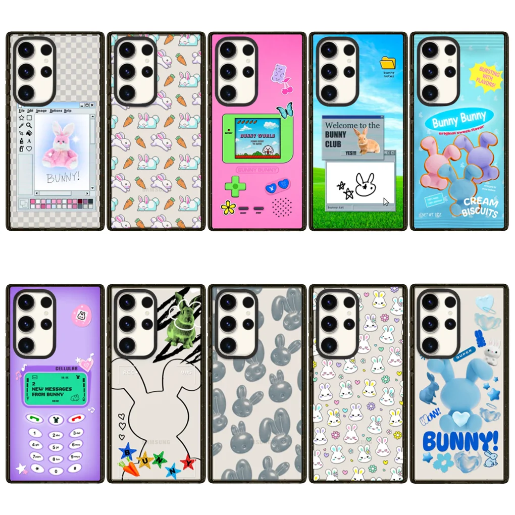 

Rabbit Carrot Acrylic Black Border Case for Samsung Galaxy S23 S24 S25 Ultra Plus S25+ Cover Protective Shell with Magsafe