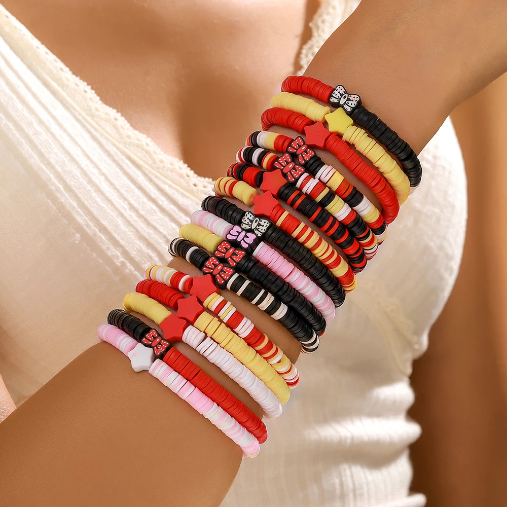 

16Pcs Bow-Knot Star Polymer Clay Beaded Bracelet Set for Women Cute Simple Niche Design Children Bracelet Friendship Jewelry