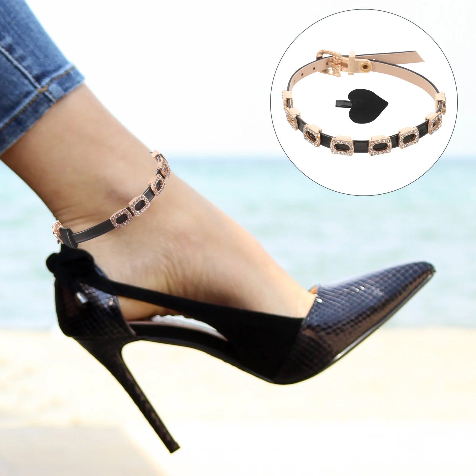 

1Pair High Heels Anti-Loose Strap Adjustable Replacement Ankle Straps PU Decorative Heel Straps for Secure Walking