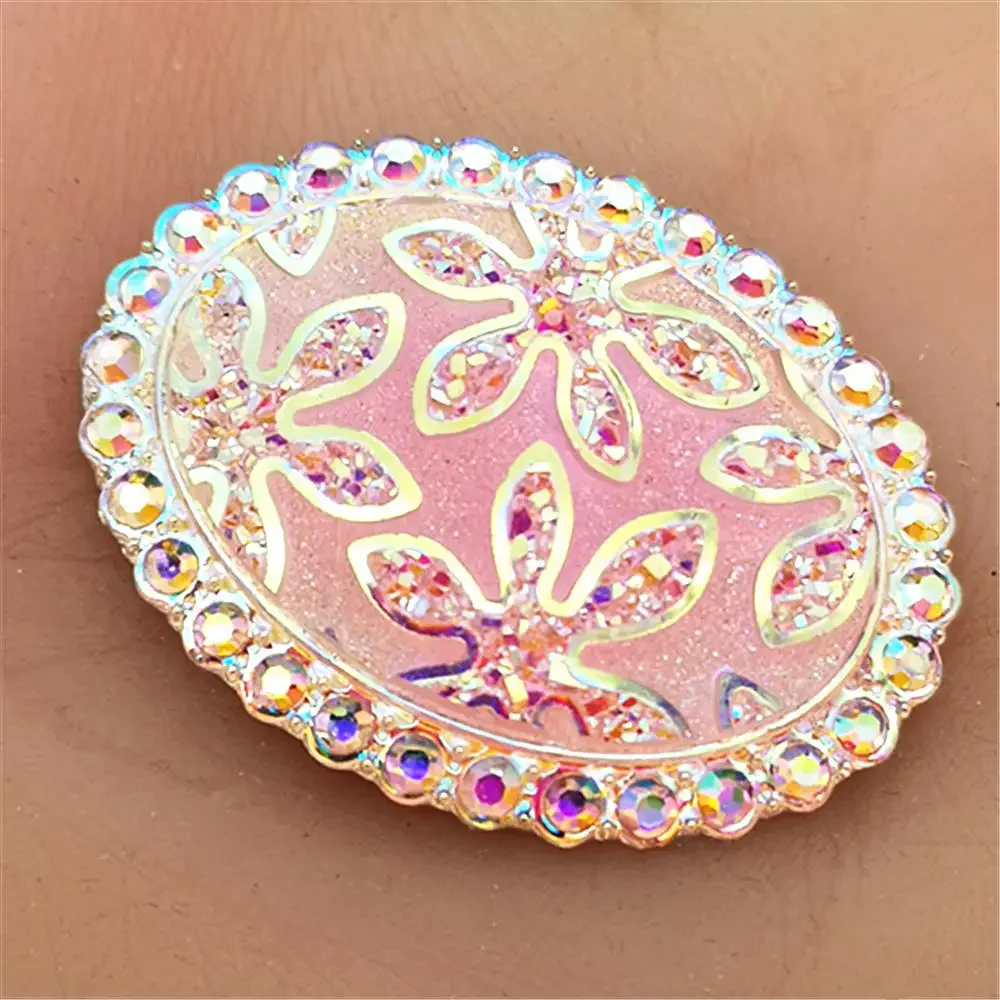 8PCS MIX 30mm*40mm AB Resin Oval flower Flatback Rhinestone Wedding Crafts DIY