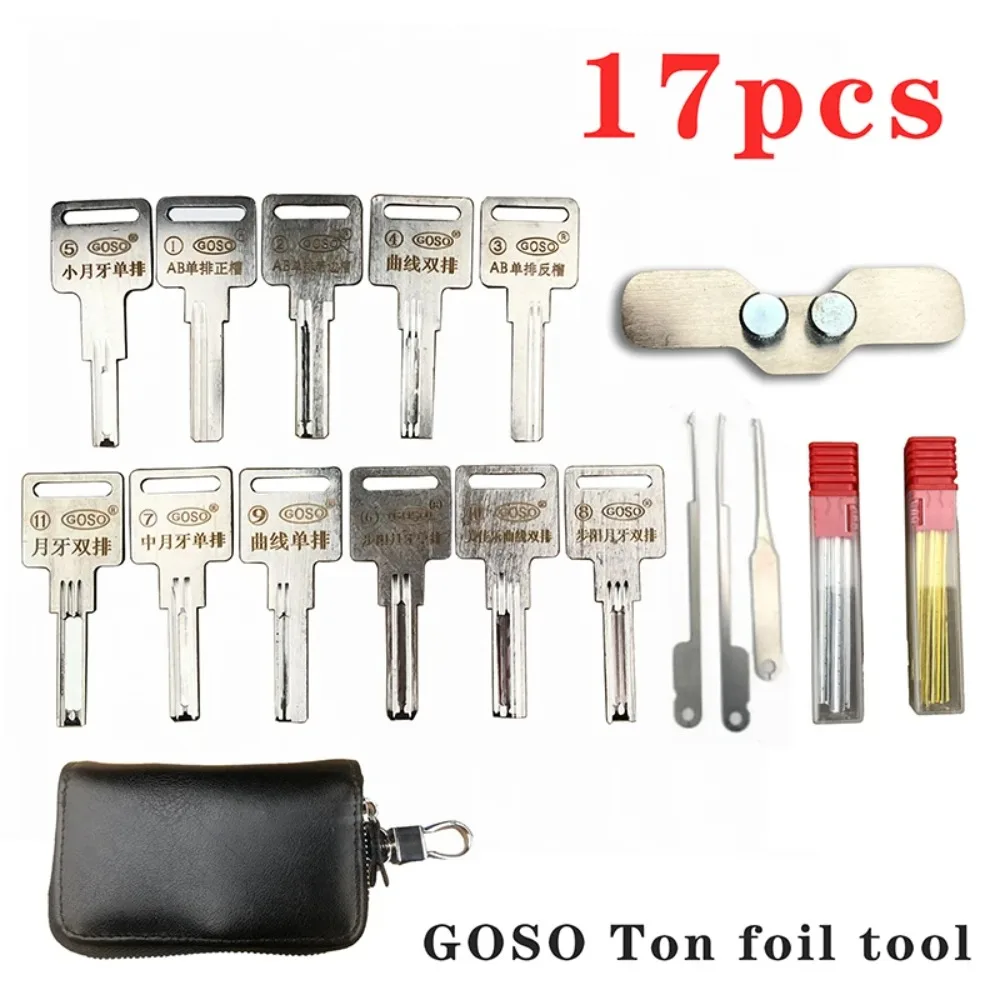 17pcs Goso Tin Foil Pick Tools with Bump Keys, Professional Door Lock Locksmith Tools