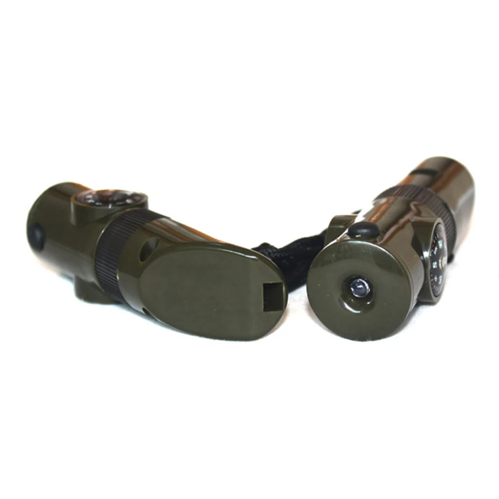 7 in 1 Compass Survival Whistle Multifunctional Thermometer Compass Whistle Magnifier Flashlight High Decibel for Camping Hiking