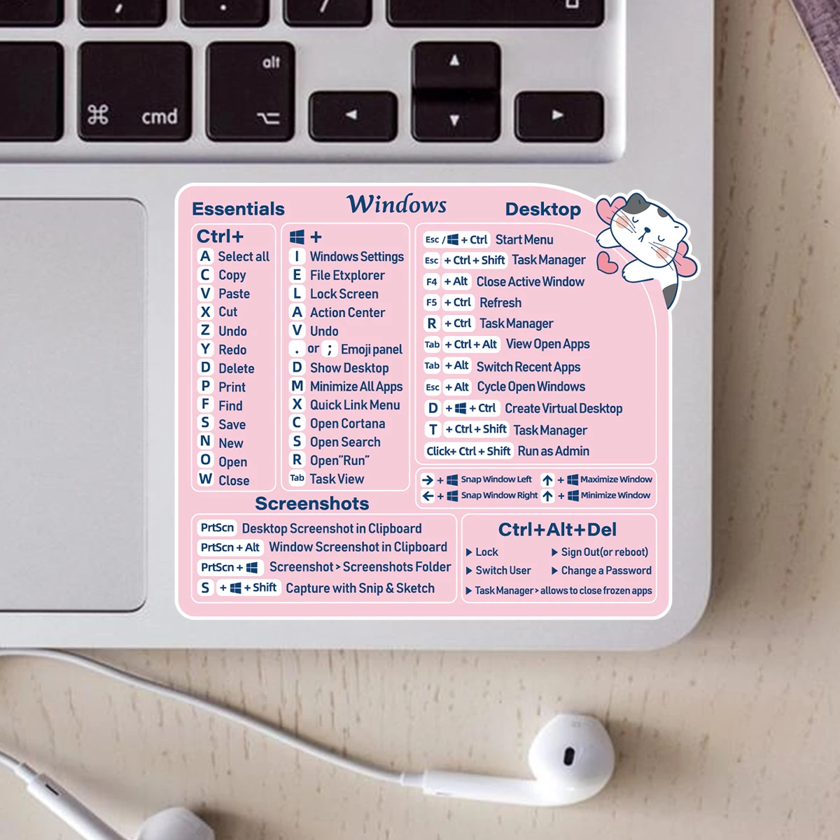 1 PCS Naklejka z końcówką do laptopa z różowym kotem Naklejka z referencyjną końcówką klawisza skrótu