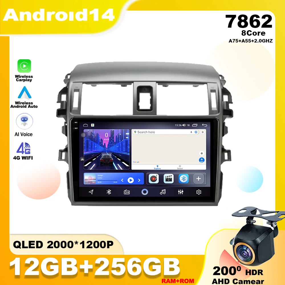 

Android 14 For Toyota Corolla 10 E140 E150 2006 - 2013 Car Radio Multimedia Player Stereo Navigation GPS Carplay Screen QLED 4G