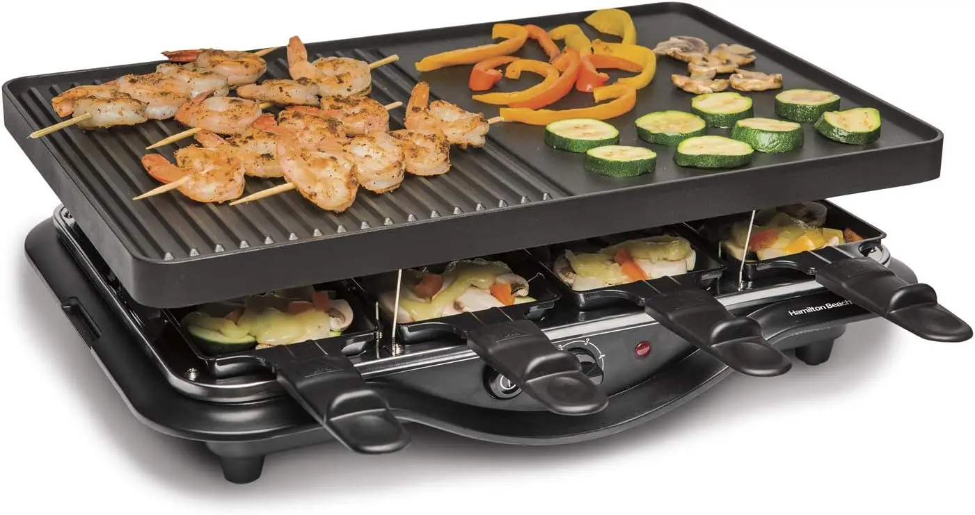 

Beach Electric Indoor Raclette Table Grill, 200 sq. in. Nonstick Griddle Serves up to 8 People for Parties and Family F