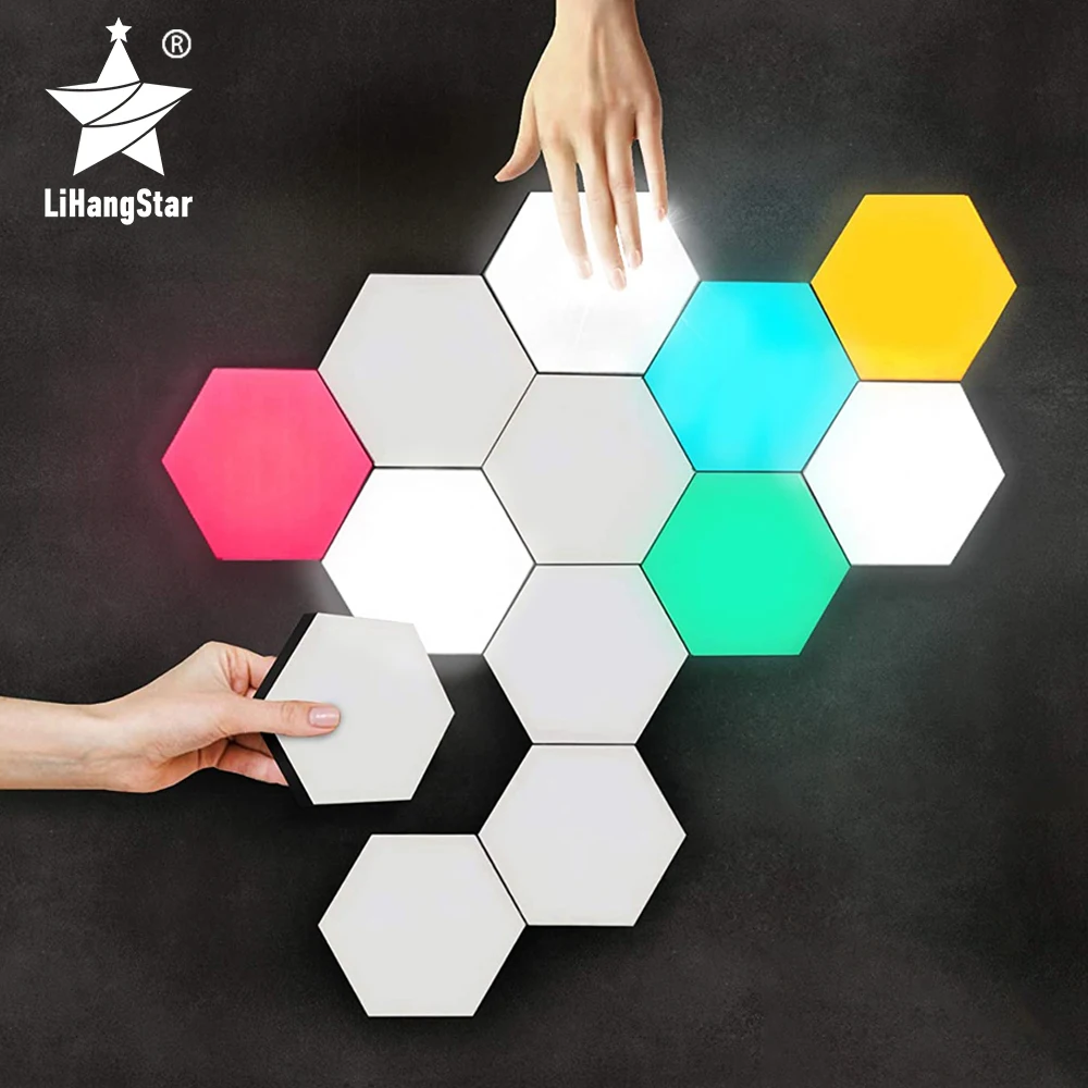 

LED Hexagonal Wall Light DIY Touch Sensing Night Light for Indoor Computer Game Room Bedroom Bedside Gift Decorative Light