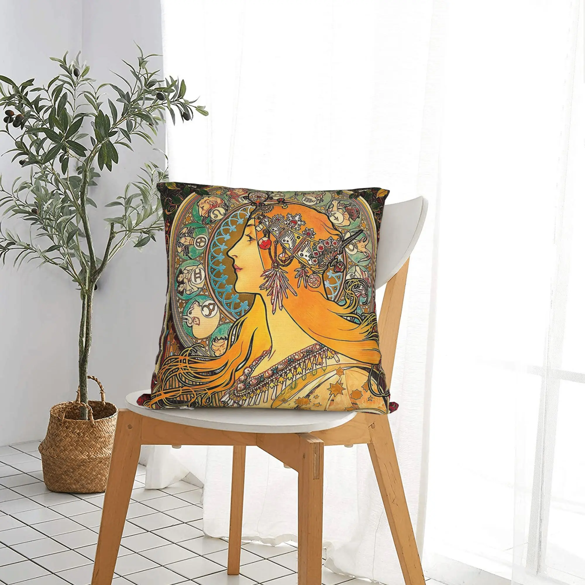 HD. Zodiac  Alphonse Mucha  Square Pillowcases Polyester Home  Cushion Case Cool Home Decoration Pillow Cover 40*40