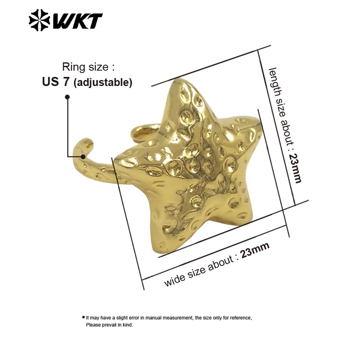 ​WT-R596 Charming Unique Yellow Brass US7 Star Shape Ring With 18K Real Gold Plated For Women Daily ACC