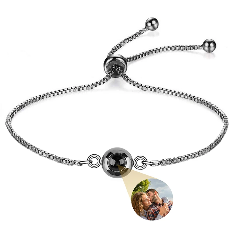 Personalisiertes Foto-Armband mit Bild im Inneren, 100 Sprachen 'Ich Liebe Dich' Projektions-Armband aus Edelstahl
