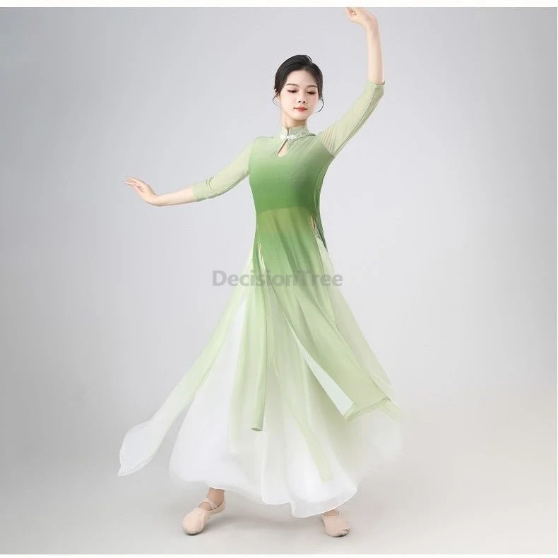 

2025 new chinese style fairy gradient dancing qipao set daily elegant dance practice costume youth temperament slim fitting suit