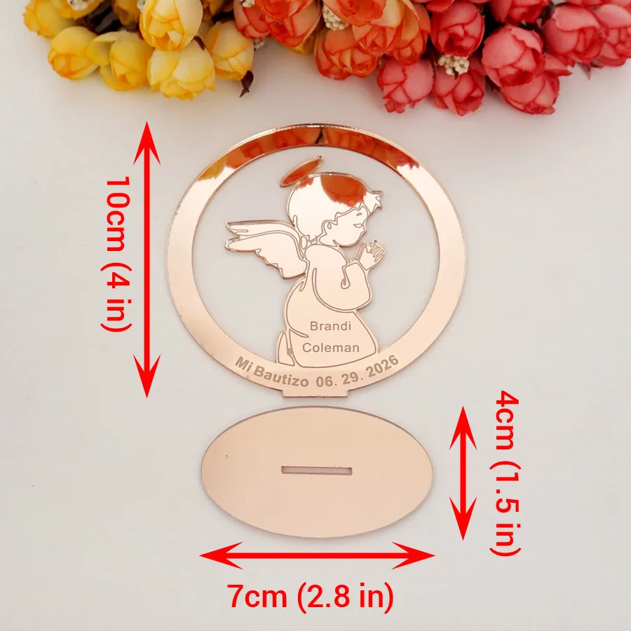 Personalisasi desain malaikat kecil yang indah nama khusus & tanggal 10cm tinggi meja berongga nampan pesta baptisan dekorasi hadiah tamu