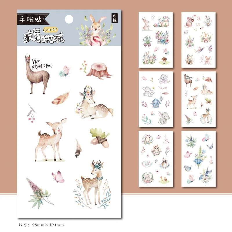6 Pcs/Set Lovely Bird Deer Animal Series Decorative Sticker DIY Diary Scrapbooking Label Stickers Stationery