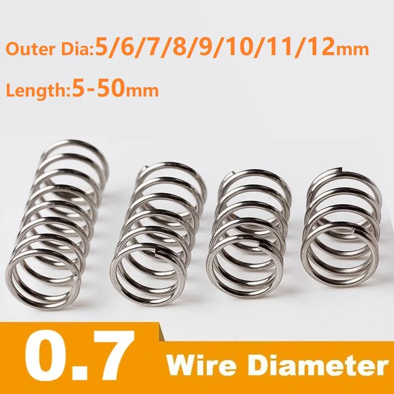 304 stainless steel compression spring, Micro spring,Wire Dia 0.7mm,OuterDia5/6/7/8/9/10/11/12mm,Length5/10/15/20/25/30/40/50mm.