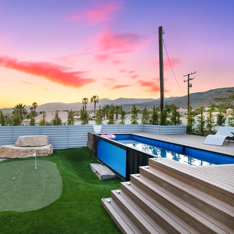 Ракушка над землей, детский домик, бассейн, фабрика плавания, прямоугольная мозаичная плитка, небольшой контейнер 20 футов, открытый бассейн