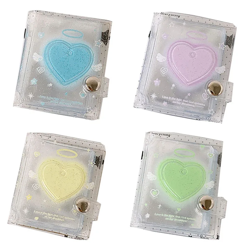 Cute Heart Card Holder Transparent Kpop Idol Photo Card Protective Case Mini 2 Inch Picture Frame Bag Pendant Collection Gift
