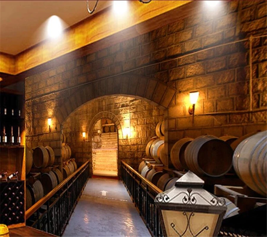 Customized 3D vintage wine wallpaper winery barrel personality creative bar music meals bar background bedroom restaurant mural