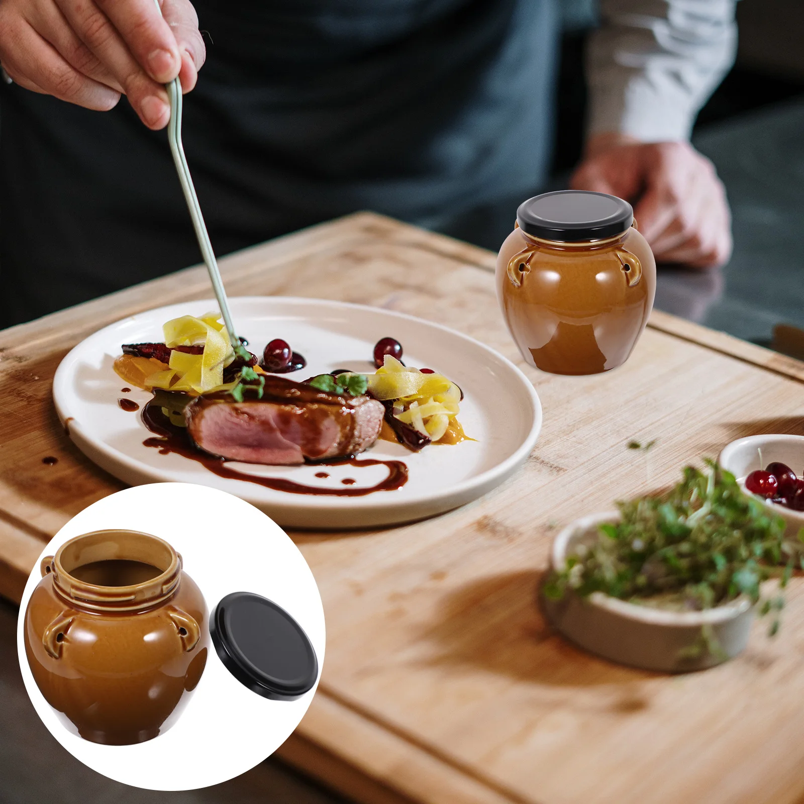 

1Pcs Ceramic Pickle Jar Sealed Storage Tank Porcelain Food Holder Kitchen Storage Container Easy Clean Compact Design