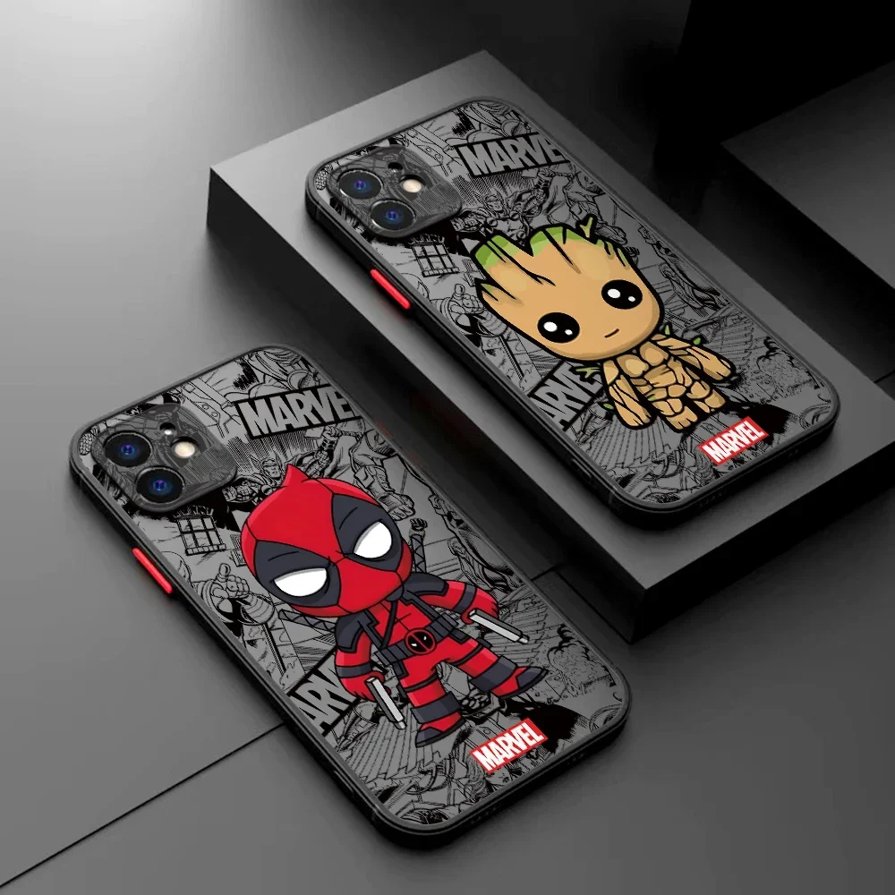 Deadpool Groot Venom Phone Case for iPhone 16 15 14 Plus 13 12 Mini 11 Pro Max X Xs XR 7 8 Matte Transparent Hard Cover