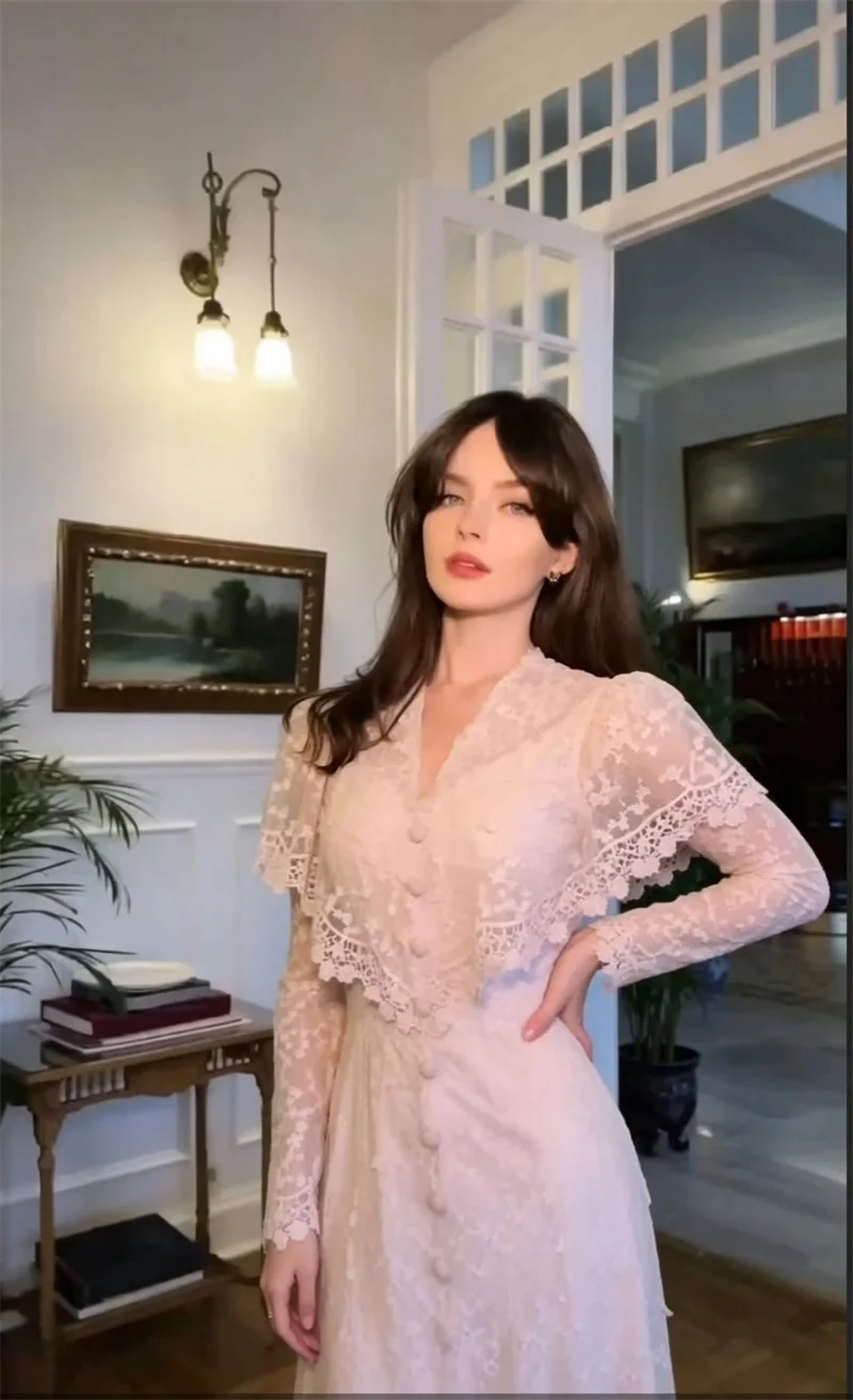 Pink Wrap Cape Prom Dress Sexy V Neck Full Sleeves Lace Up Back Long Party Gown Formal Wedding Guest Birthday Evening Robe