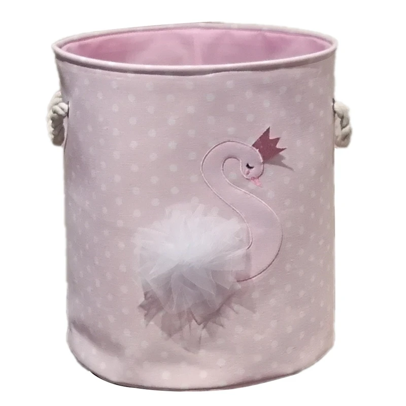 Dirty Laundry Basket Pink Swan Organizer Basket Drawstring Storage Baskets for Toys Books D35XH40cm Swan Pattern