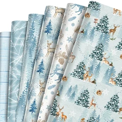 12pcs Winter Forest Deer Blue Theme Wrapping Material Paper Xmas Party Gifts Decorative Packing Craft Papers