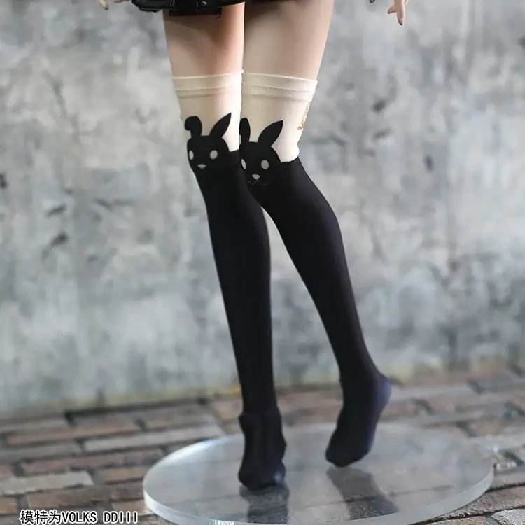 New 1/3 1/4 Cute Retro Little Black Cat Over Knee Socks/Little Black Rabbit Print Socks BJD DDDY MSD Doll Socks Doll Accessories