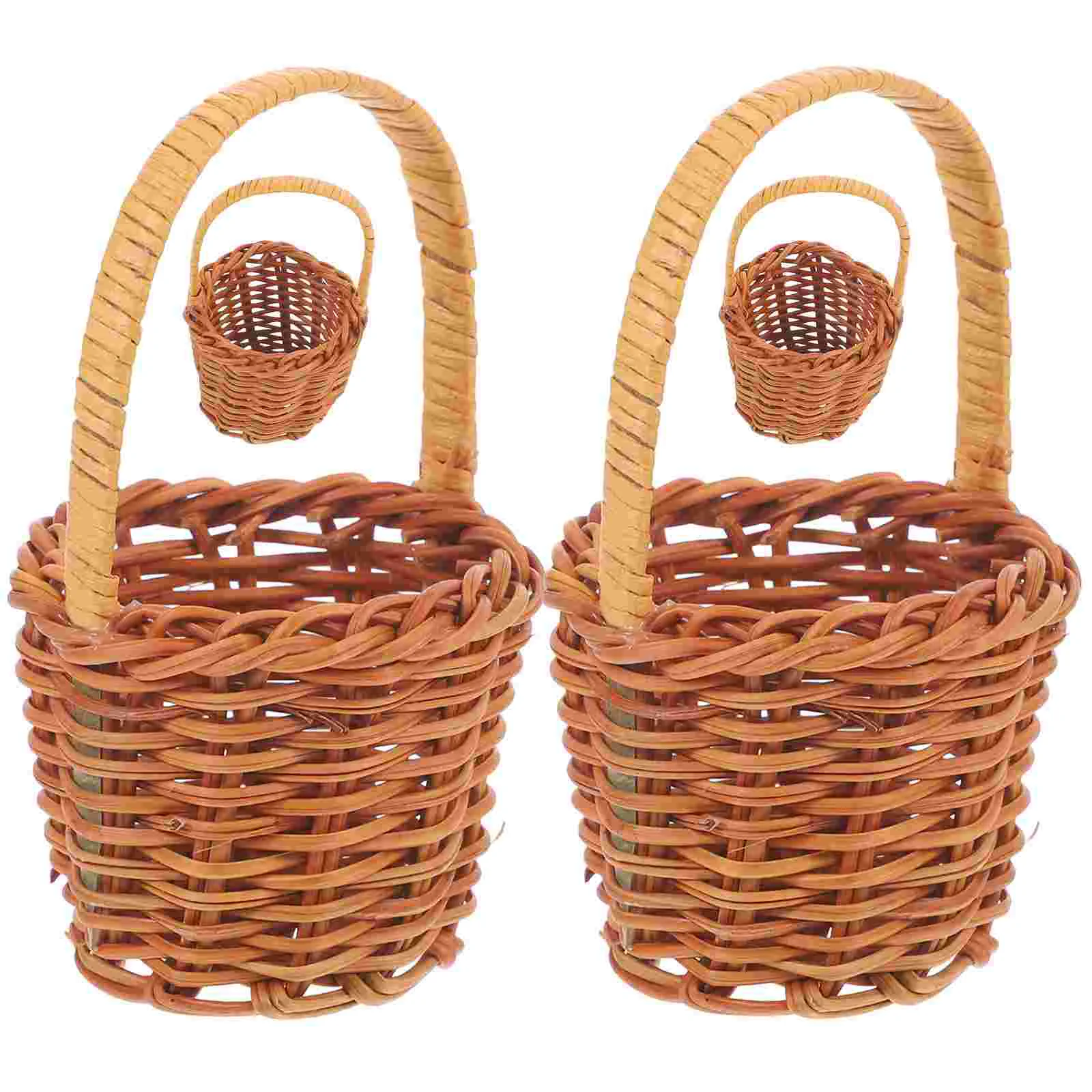 4 Pcs Wicker Storage Basket Mini House Vintage Rattan Baskets Small Flower