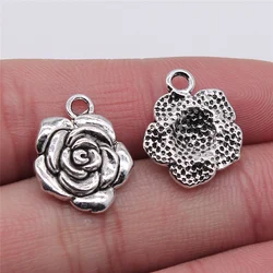 WYSIWYG 4pcs/lot Rose Charms For Jewelry Making 15x18mm Antique Silver Color Jewelry Accessories