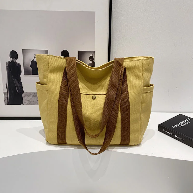 Large Capacity Canvas Tote Bag, College Style Shoulder Handbag for Student Book Work Commute Daily Shopping in Stock Hot Selling
