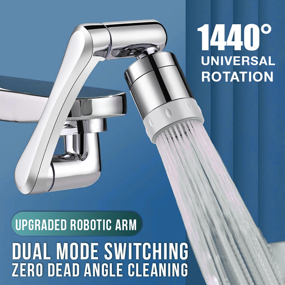 Stainless Steel Universal 1440°Swivel Robotic Arm Swivel Extension Faucet Aerator Kitchen Sink Faucet Extender 2Water Flow Mode