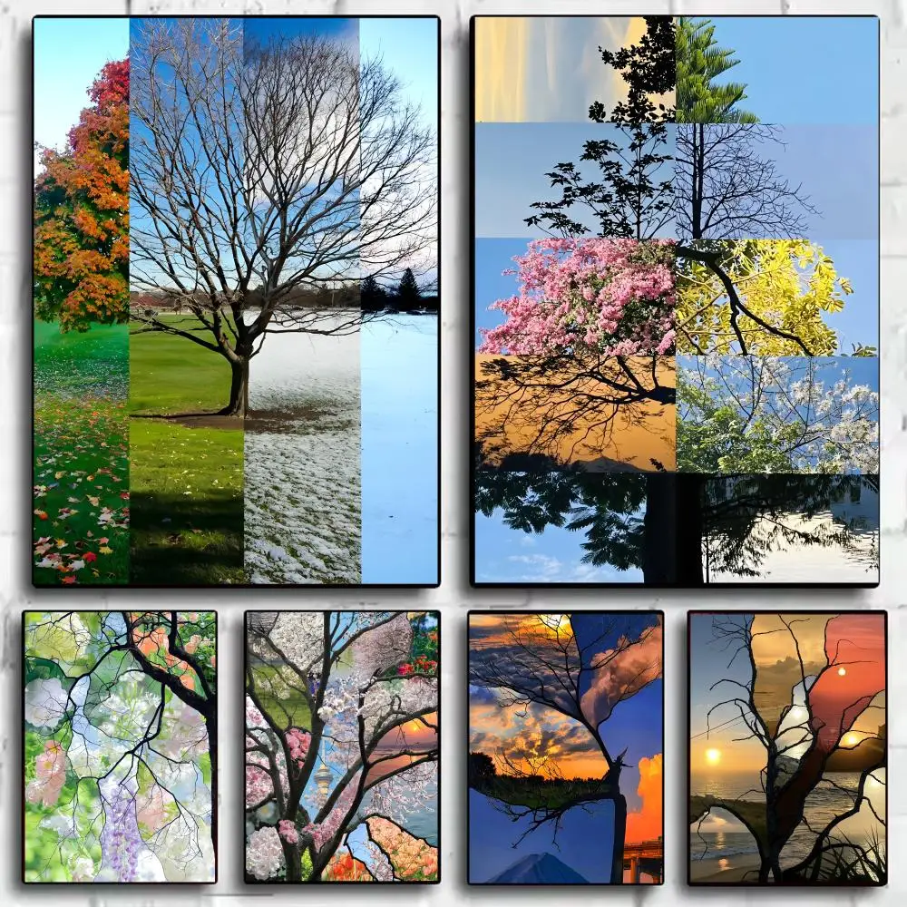 

Spliced color tree cool Poster Home Living Bed Room Bar Hallway Sticky Wall Art Printing Waterproof Aesthetic Decor