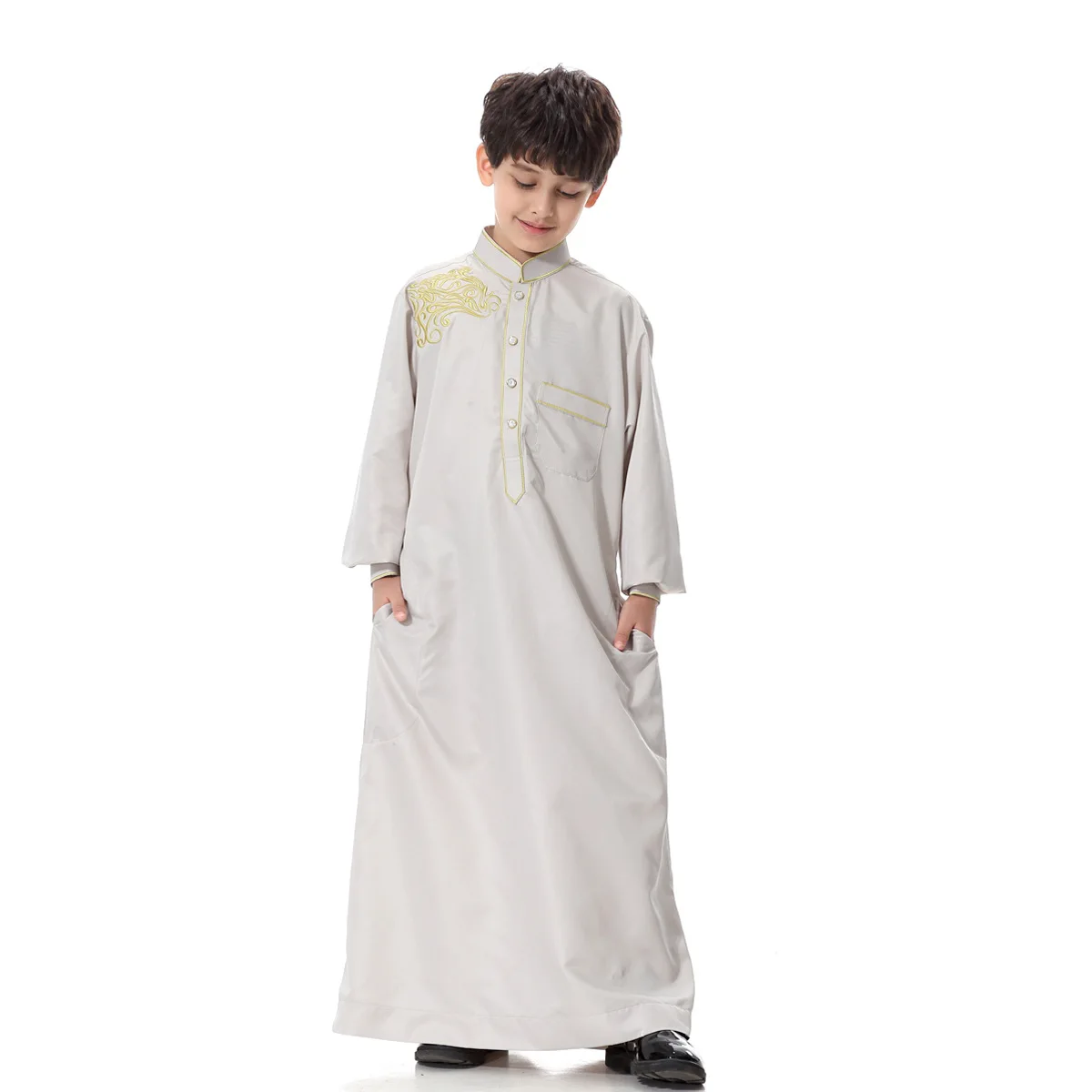 2024 Muslim Boys Kids Saudi Robe Children Jubba Thobe Daffah Arab Dress Islamic Clothing Abaya Ramadan Middle East Maxi Gown