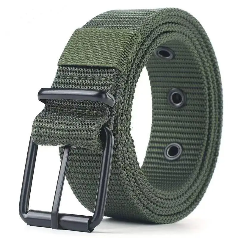 Porous Canvas Belt Pin Buckle Eyelet Leather Strap Men Women Outdoor Sports Jeans Trendy Daily Waist Accessory