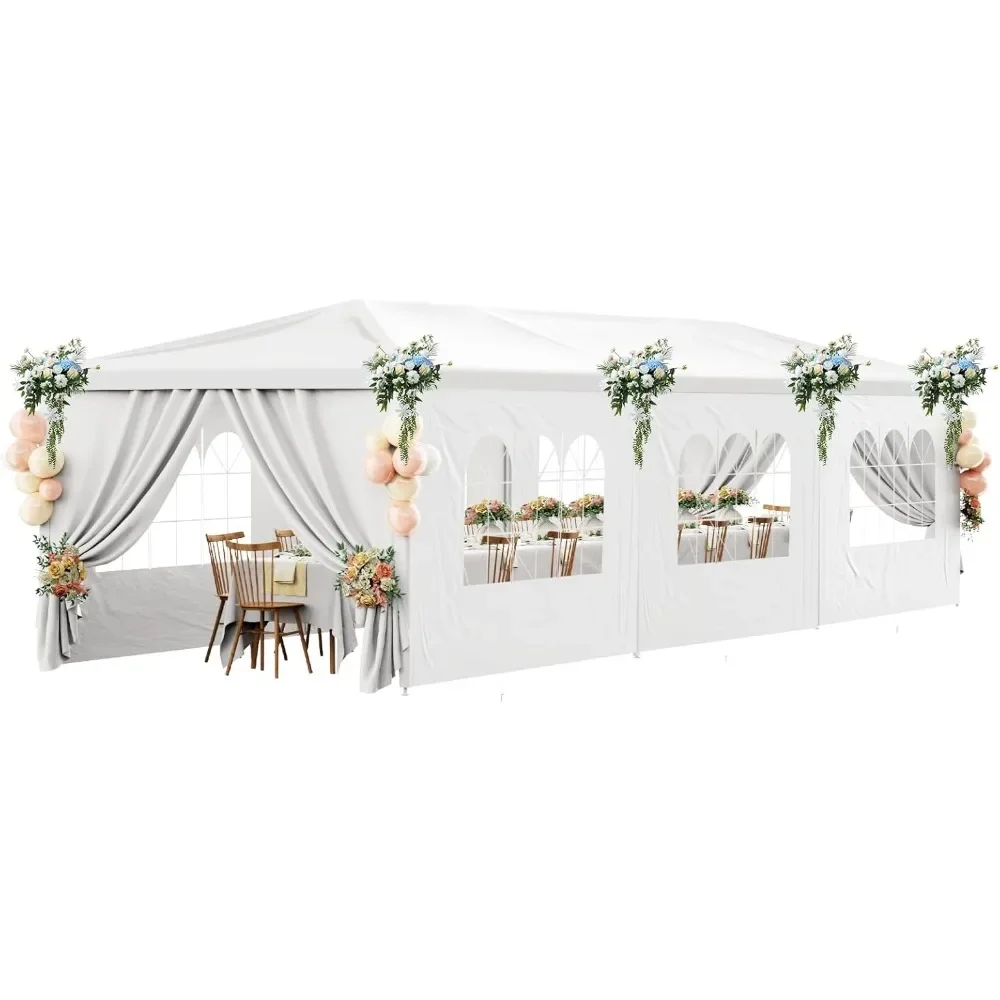 

White Party Tent 10X30 Outdoor Canopy Tents for Parties Heavy Duty Waterproof Patio Gazebo Shelter with 8 Removable Sidewalls