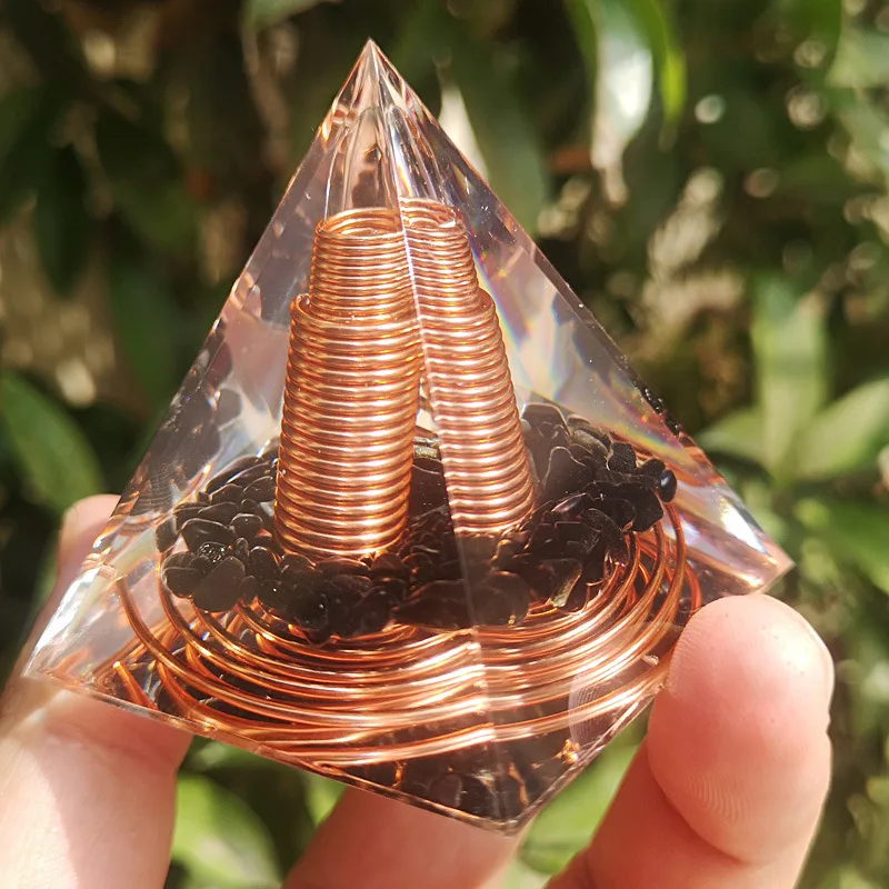 6CM Spiral Copper Wire Orgonite Pyramid Obsidian Orgone Healing Energy Yoga Meditation Ornament