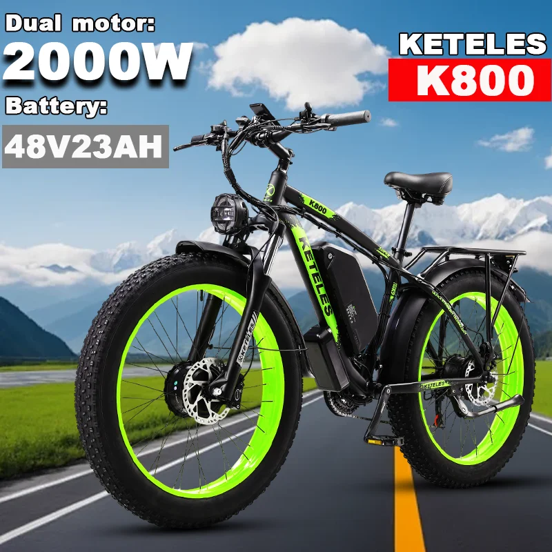 

Electric Bike 2000W Dual Motor 48V23AH Lithium Battery E Bike Hydraulic Disc Brake 26 Inch All-terrain Fat Tire Electric Bicycle