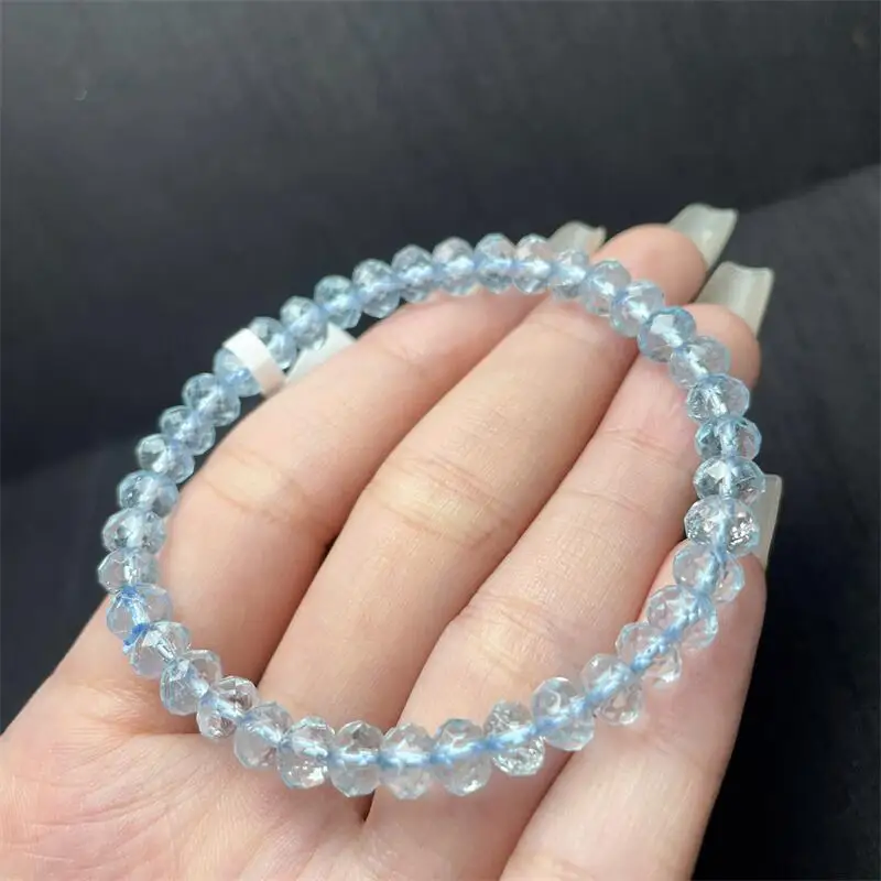 

6MM Natural Blue Topaz Faceted Bead Bracelet Women Fashion Reiki Healing Energy Gemstone Wrist Jewelry Holiday Gift 1PCS