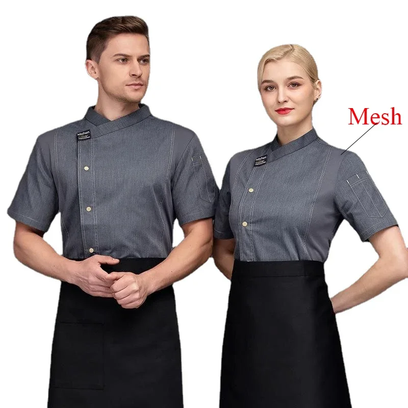 Chaqueta de Chef de manga corta para hombre, camisas de cocinero Unisex, uniforme de camarero de panadería de restaurante