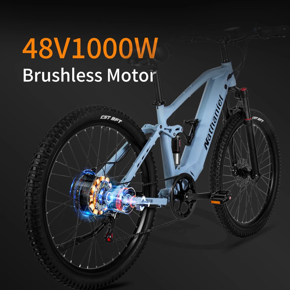 Nathaniel SYR03 E-Bike, 1000W 48V 20Ah Lithium Battery, 27.5" Off-Road Electric Assisted Bicycle, 45Km/h, City Commuter Vehicle image 9