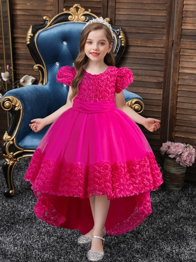 2024 Formal Occasion Kids Rose Flower Wedding Evening Party Dress Pageant Girl Bridesmaid Ceremony Floor Length Cocktail Dresses