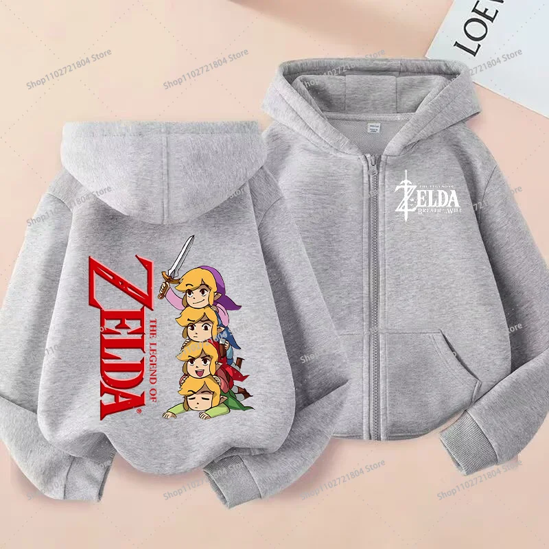 The Legend of Zelda Zipper Coats for Boys Girls Anime Cartoon Printed Hooded Sports Coat Children Outdoor Fashion Sports Jackets