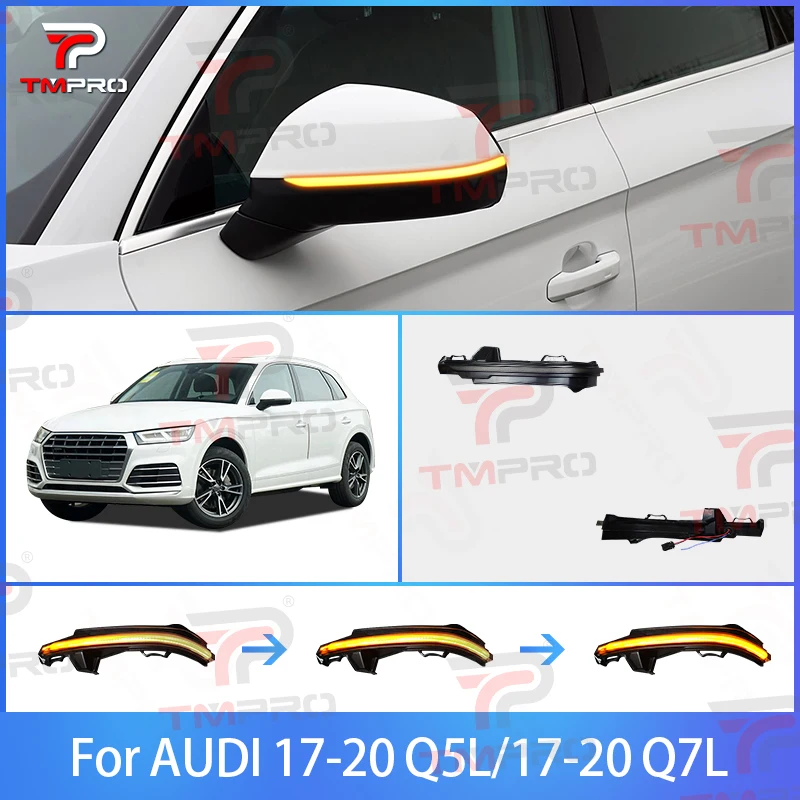 TMPRO Blue Dynamic Sequential Flowing LED Side Mirror Turn Signal Indicator Blinker For Audi Q5L 2017-2020 Q7L 2017-2020
