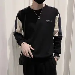 Simplicity Streetwear Casual Fashion Handsome Printing Color Block Fake Two Pieces Trend Versatile Men's Hoodie Autumn New 2024