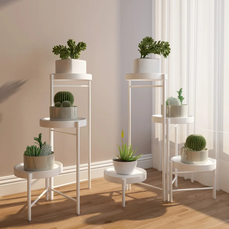 Nordic Contracted Plant Shelves Rotary Adjustment Folding Floor Flower Shelf Scandinavian Flower Stand Adjustable Plant Rack